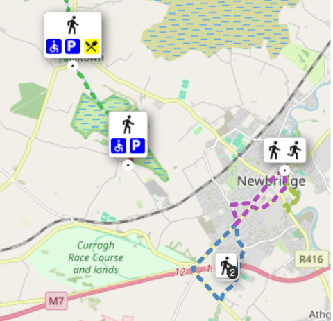 Close-up of in-app map view showing trails and trailheads