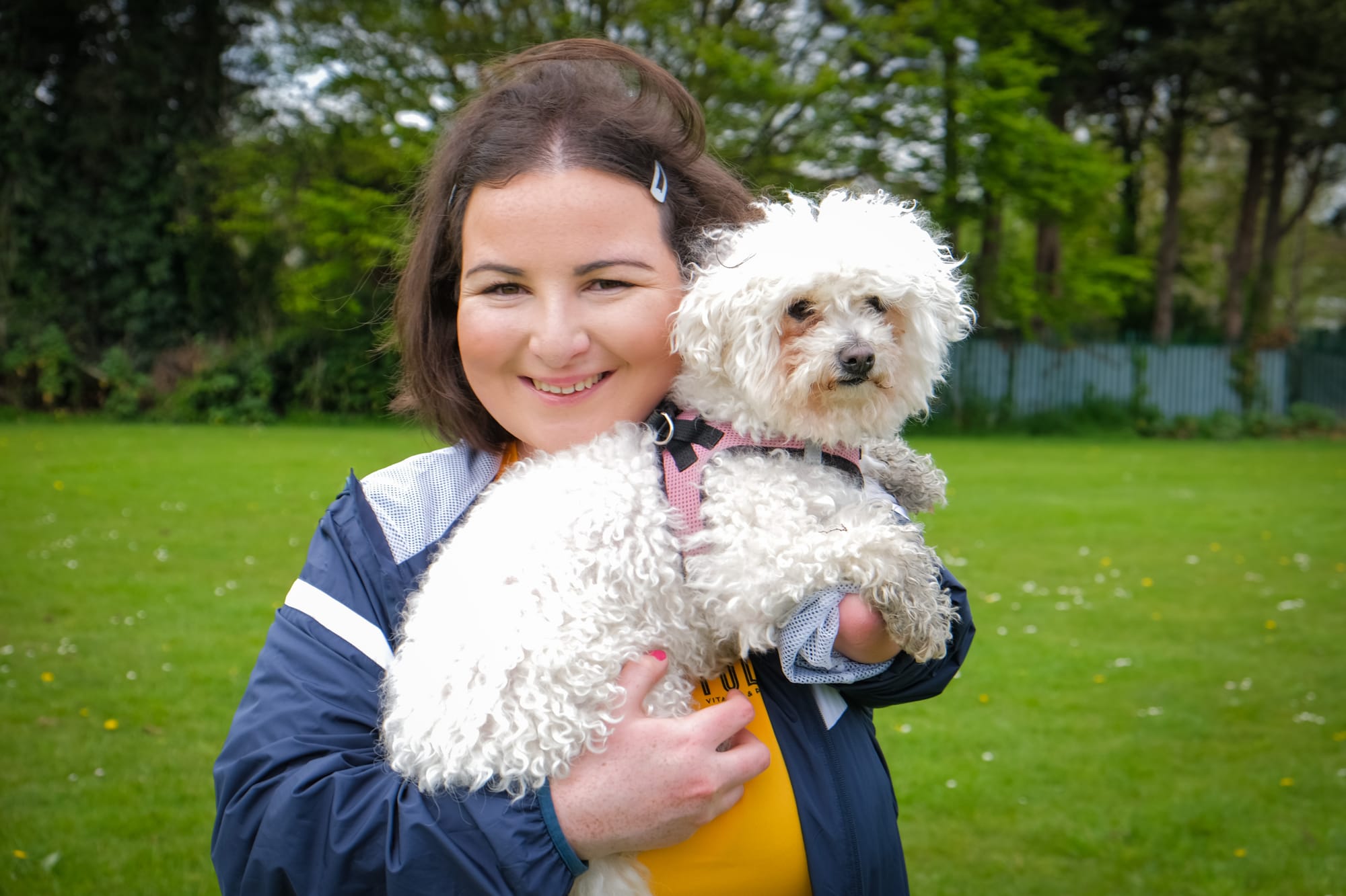 Sarah out walking with her loyal companion, Bella